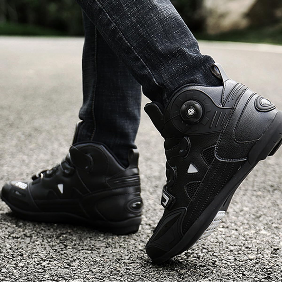 Stivali da Moto in Pelle Uomo Scarpe da Moto da Motocross | Stivali da Street Casual, Antiscivolo, Resistenti e Comode, Traspiranti, Rinforzate, Supporto alla Caviglia