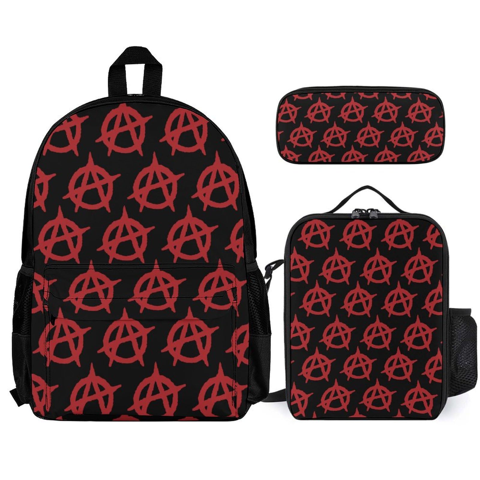 Wpamlrta Unisex Pattern 199 3 Piece College Daypack, Big Capacity Daypack For Hiking Picnic Running, Red Anarchist Distressed Flag Symbol Art Travel And Sport Backpack Rucksack For