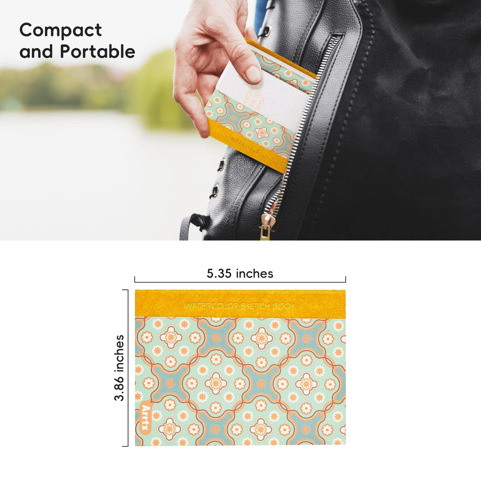 Arrtx Watercolor Sketchbook,100% Cotton Acid-Free 140lb/300gsm Hot Press Hardcover Watercolor Journal Notebook 2 Pack,40 Sheets 5.35 x 3.86 inches image 4