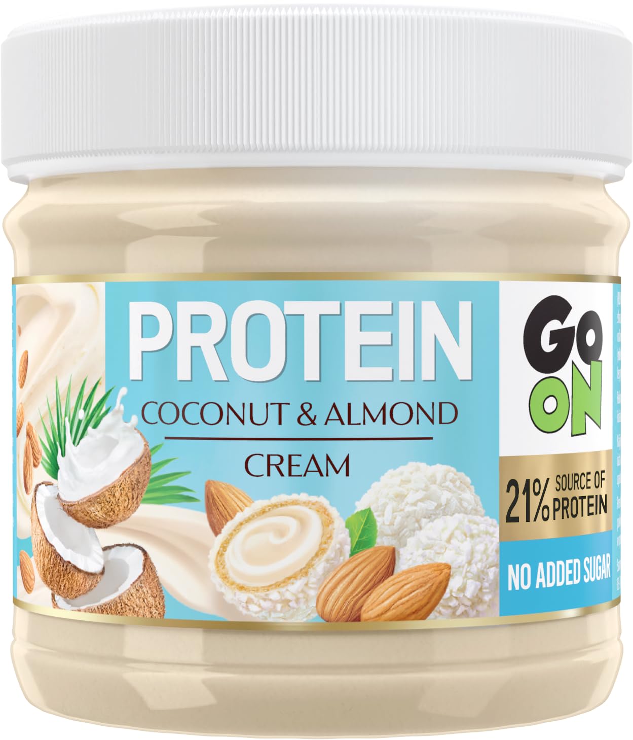 GO ON - Protein Creme Kokos-Mandel, 6x180g, 21% Protein Aufstrich, Zuckerfrei, Kokoscreme Aufstrich, Fitness Lebensmittel, Ohne Palmöl