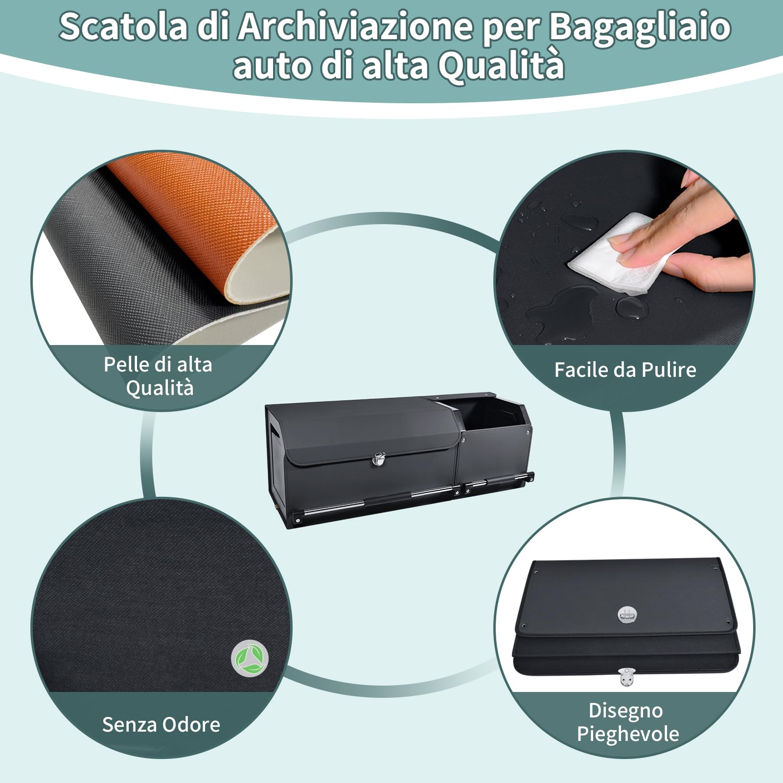Auto Trunk Organizer, Pieghevole Auto Trunk Storage Organizer con Coperchio e Maniglia Robusta e Stoccaggio per SUV, Camion, Sedan (Nero, XL 92 * 29 * 31cm)