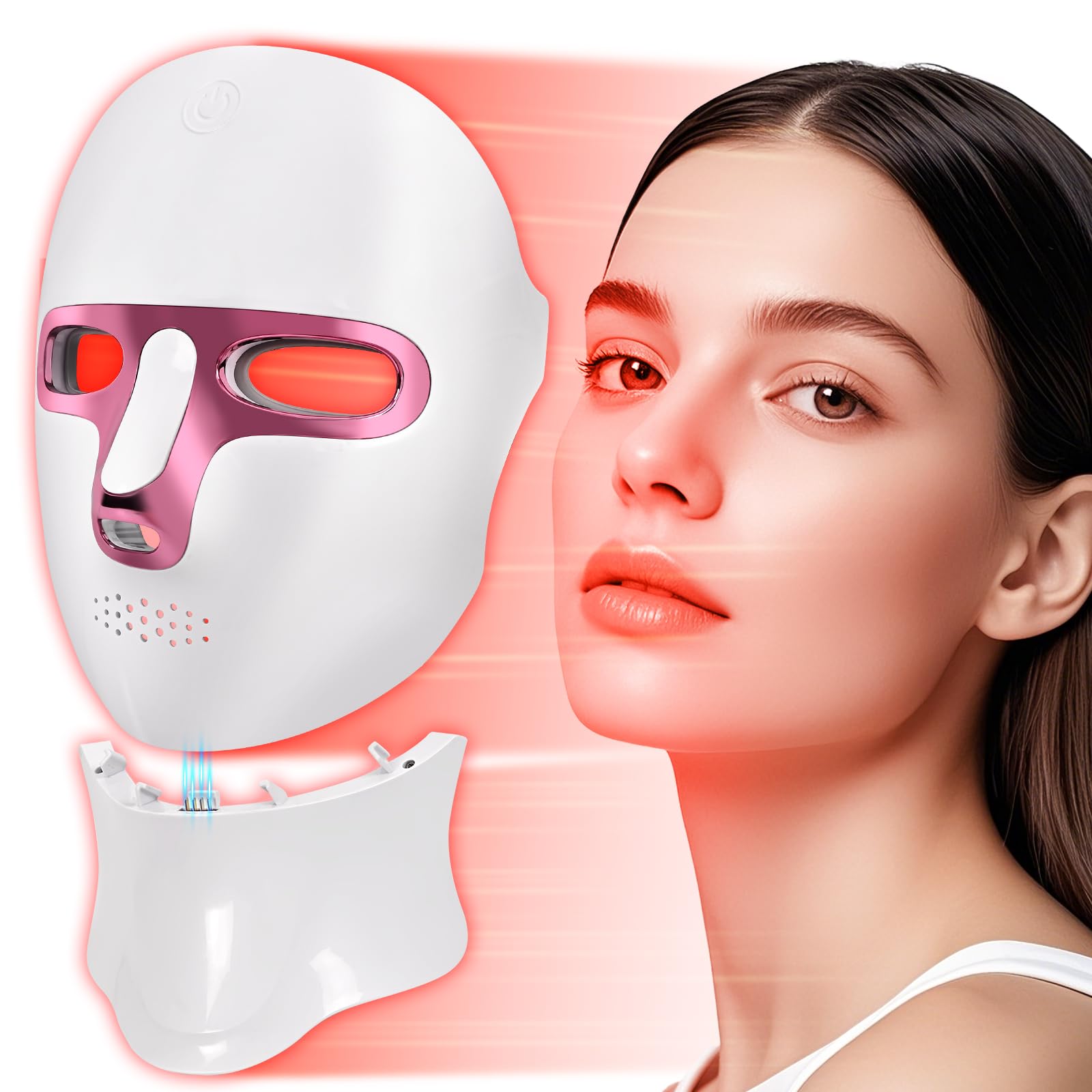 Red Light Therapy Mask Neck 7-Color LED Face Neck Light Therapy Cordless Rechargeable Ergonomic Design Portable Skincare Set