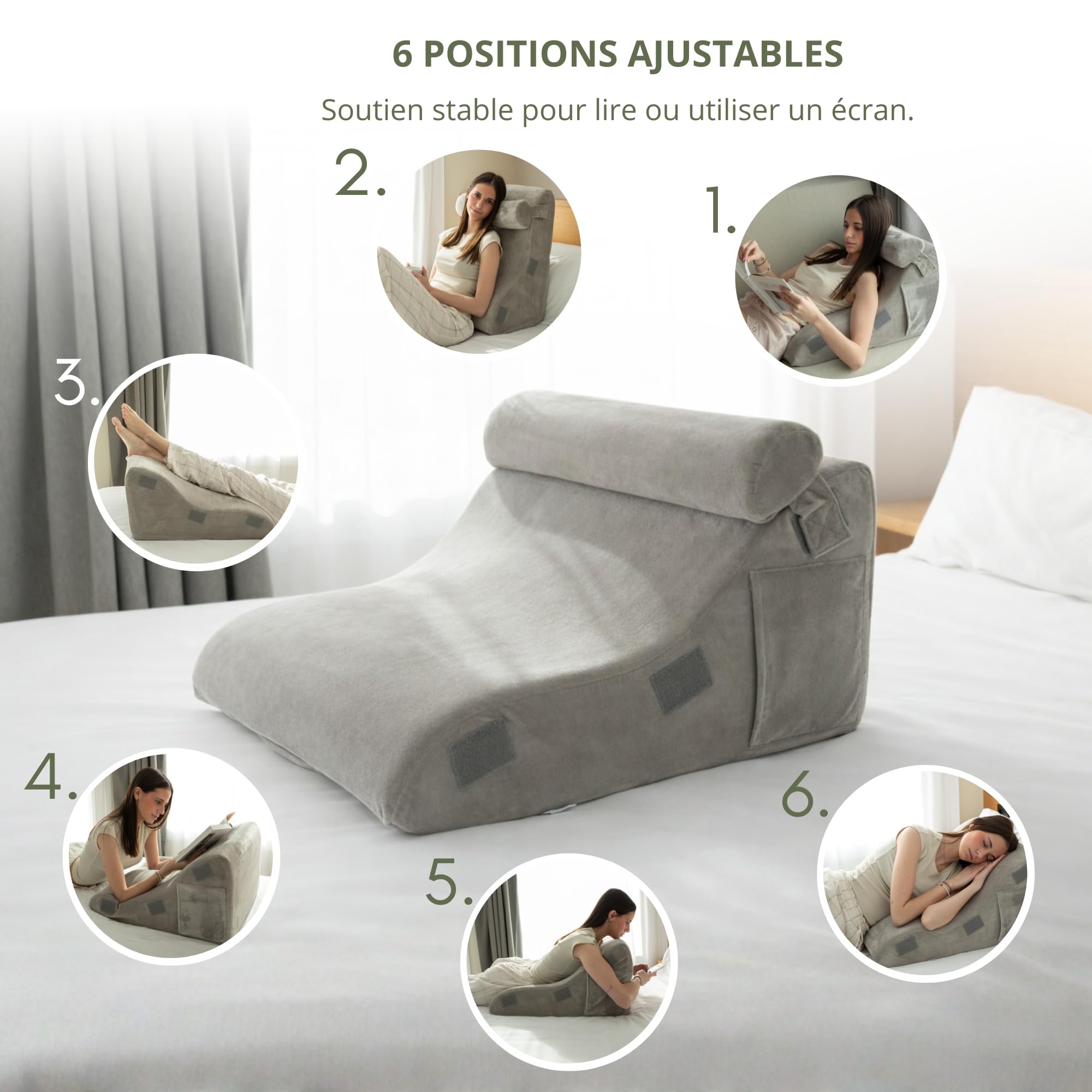 Coussin de Lecture pour Lit et Canapé | Dossier et Tête de Lit Rembourrés | Oreiller Ergonomique pour Lecture | Support Triangulaire Confort Dos | Coussin Anti Reflux Adulte et Enfant