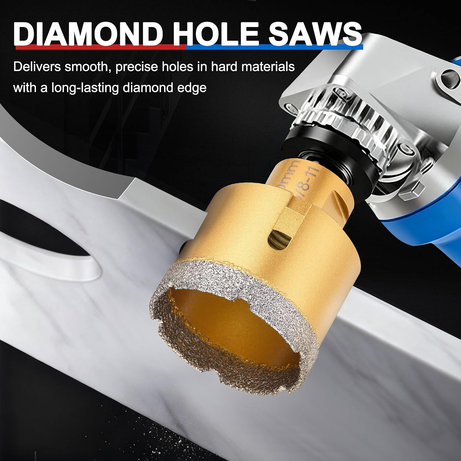 PATIKIL 7/8" Diamond Core Drill Bit 22mm Diamond Hole Saw with 5/8"-11 Thread fit Angle Grinders for Ceramic Porcelain Marble Tiles Stone Brick Hard Material - Gold Tone