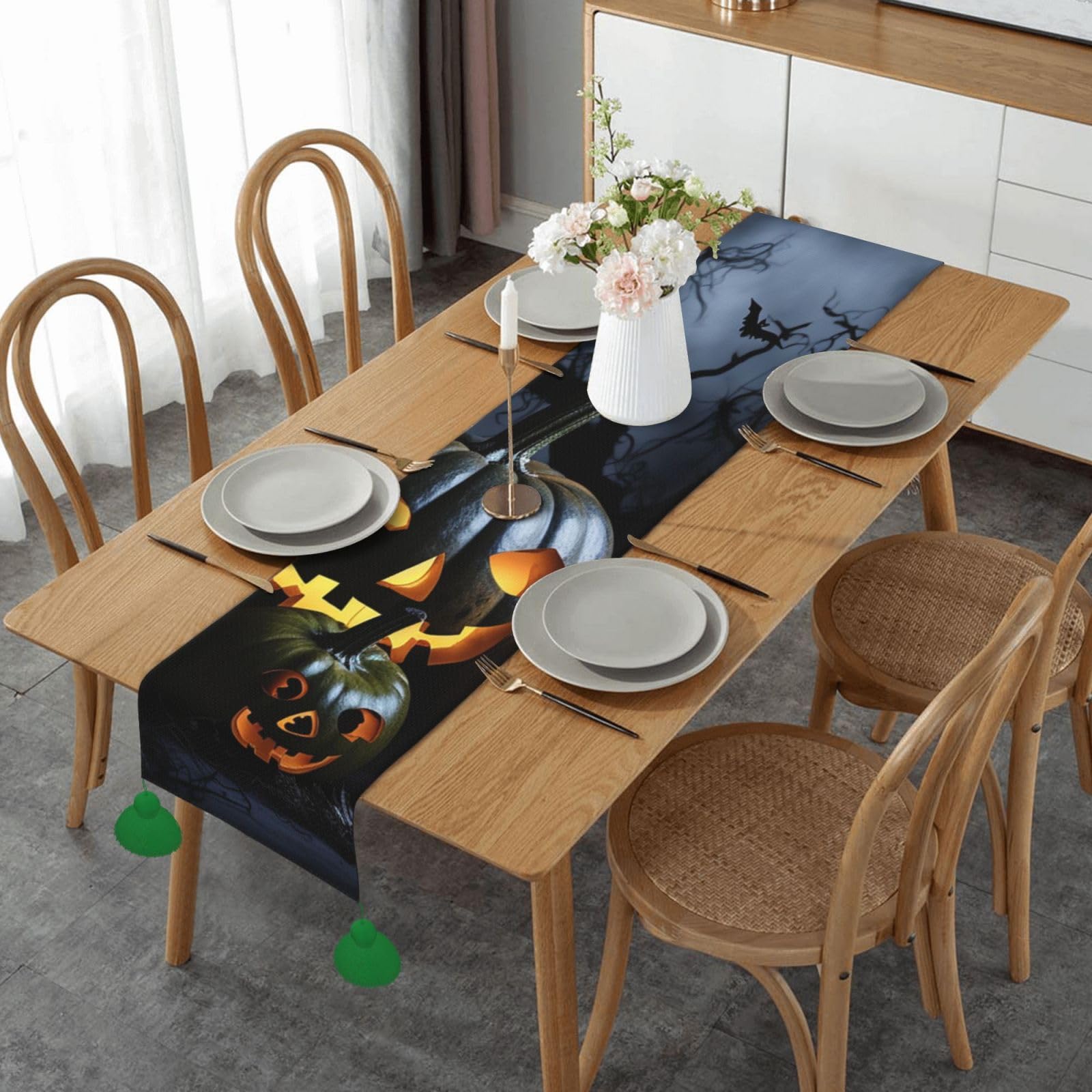 Chemin de table Halloween avec glands citrouilles style rustique chic