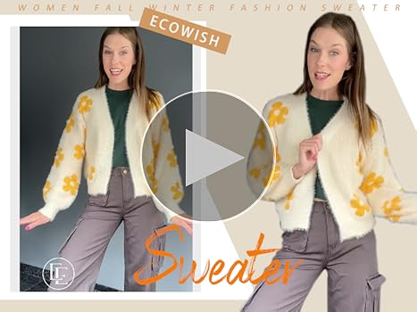 トップス switching design Euro cardigan ECOWISH Women's Cardigan Sweaters - Floral Knit Open Front