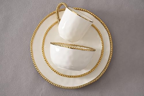 Miniatura 6 de Pampa Bay Plato redondo de porcelana, 11 x 11 pulgadas, tono blanco/dorado, apto para horno y lavavajillas