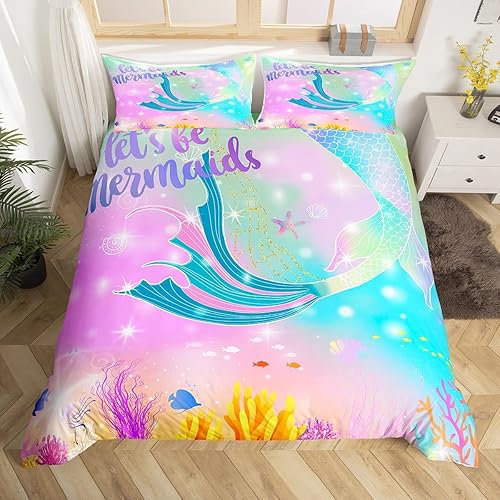 Miniatura 8 de Juego de ropa de cama de concha de perla, funda de edredón de medusa de estrella de mar para niñas, mujeres y niños, funda de edredón colorida de