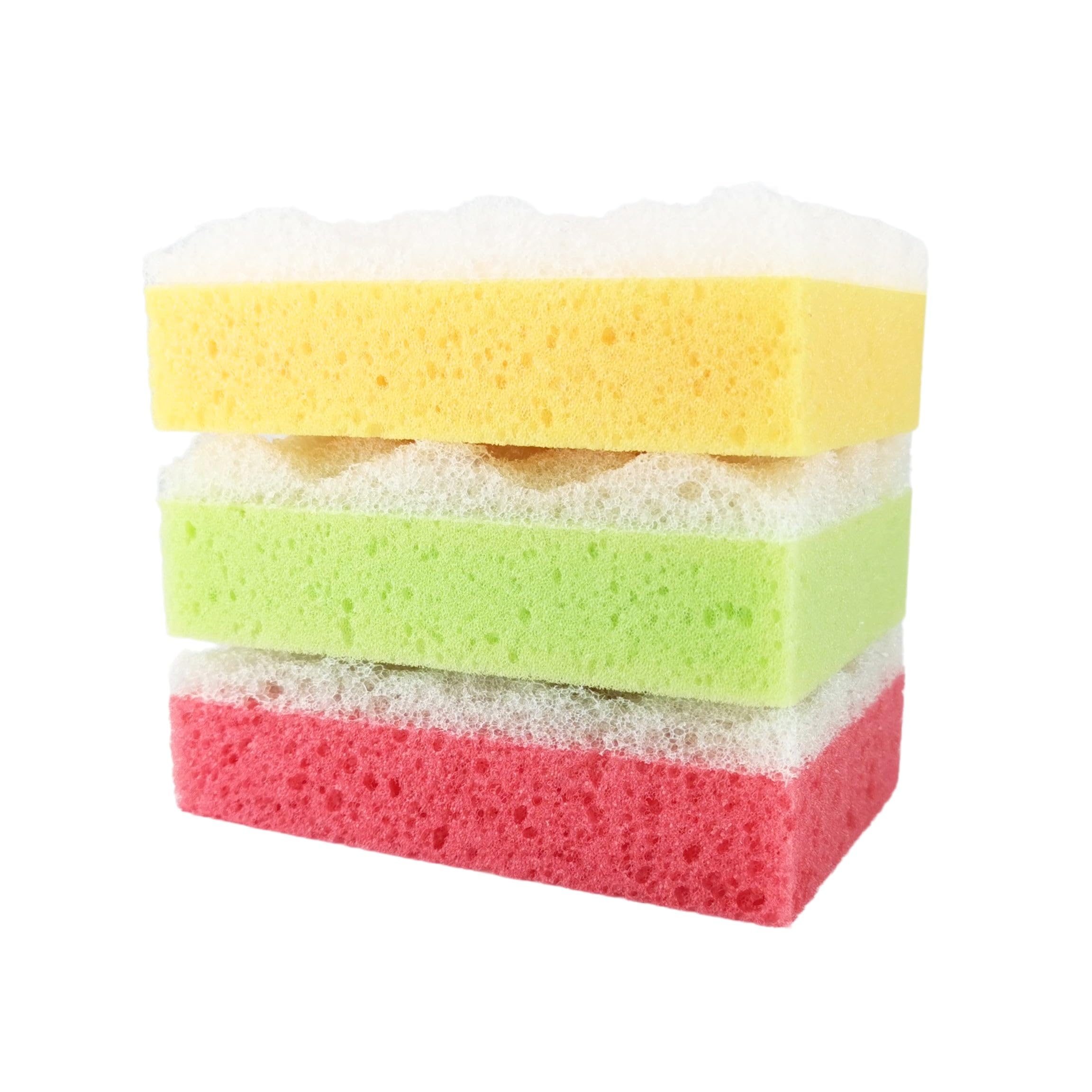 IDEA HOME 3 Pack Massage Sponges SQUARE – Dual-Layer Bath Shower Sponge – Body Exfoliating Scrubber - Rectangular, Assorted Colours