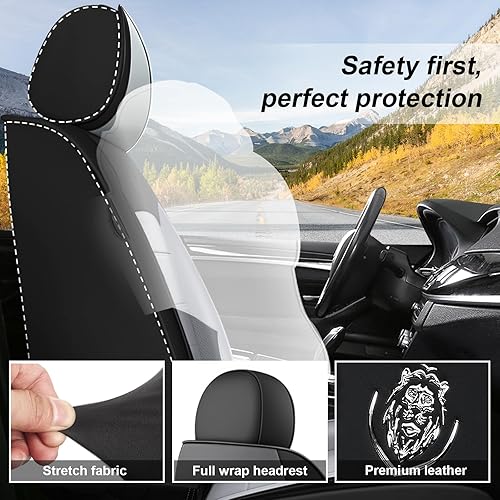 Miniatura 9 de Fundas de asiento delantero de automóvil para Mazda CX-5 2000-2024, 2 asientos de ajuste personalizado, funda protectora de cuero (barras negras y