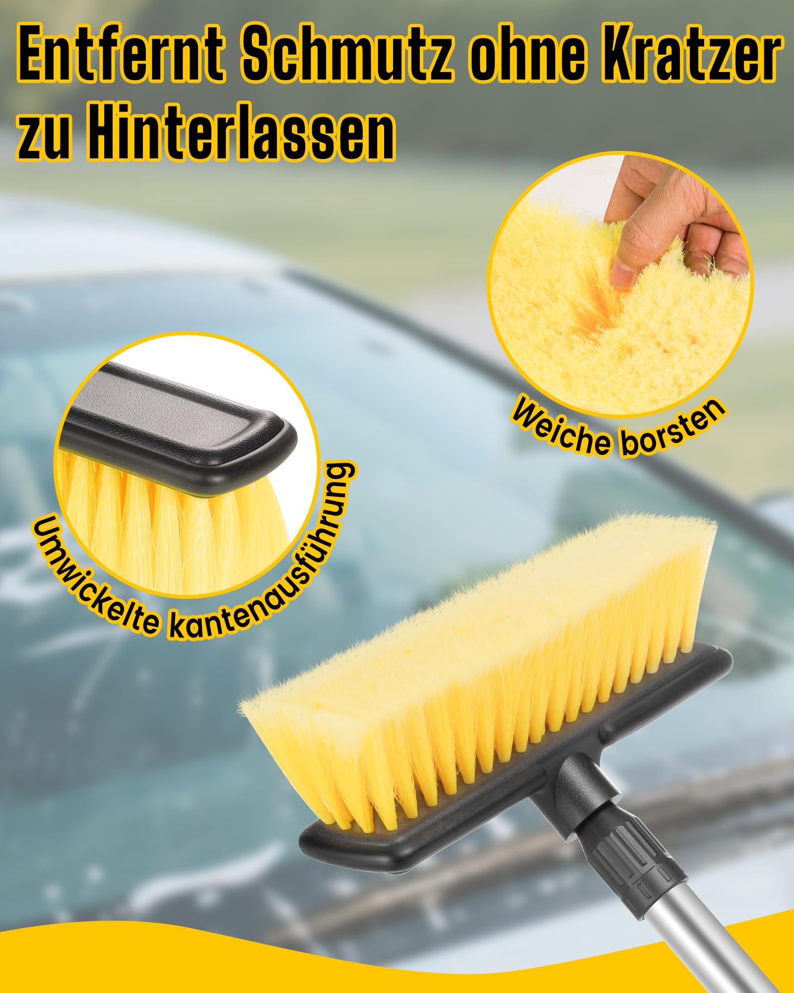 Autowaschbürste, 65" 165 cm Autowaschbürste mit Stiel mit Austauschbarem Moppkopf, Aufbewahrungstasche, Waschbürste Auto für Wohnwagen Autos Wohnmobile Lkws Fenster