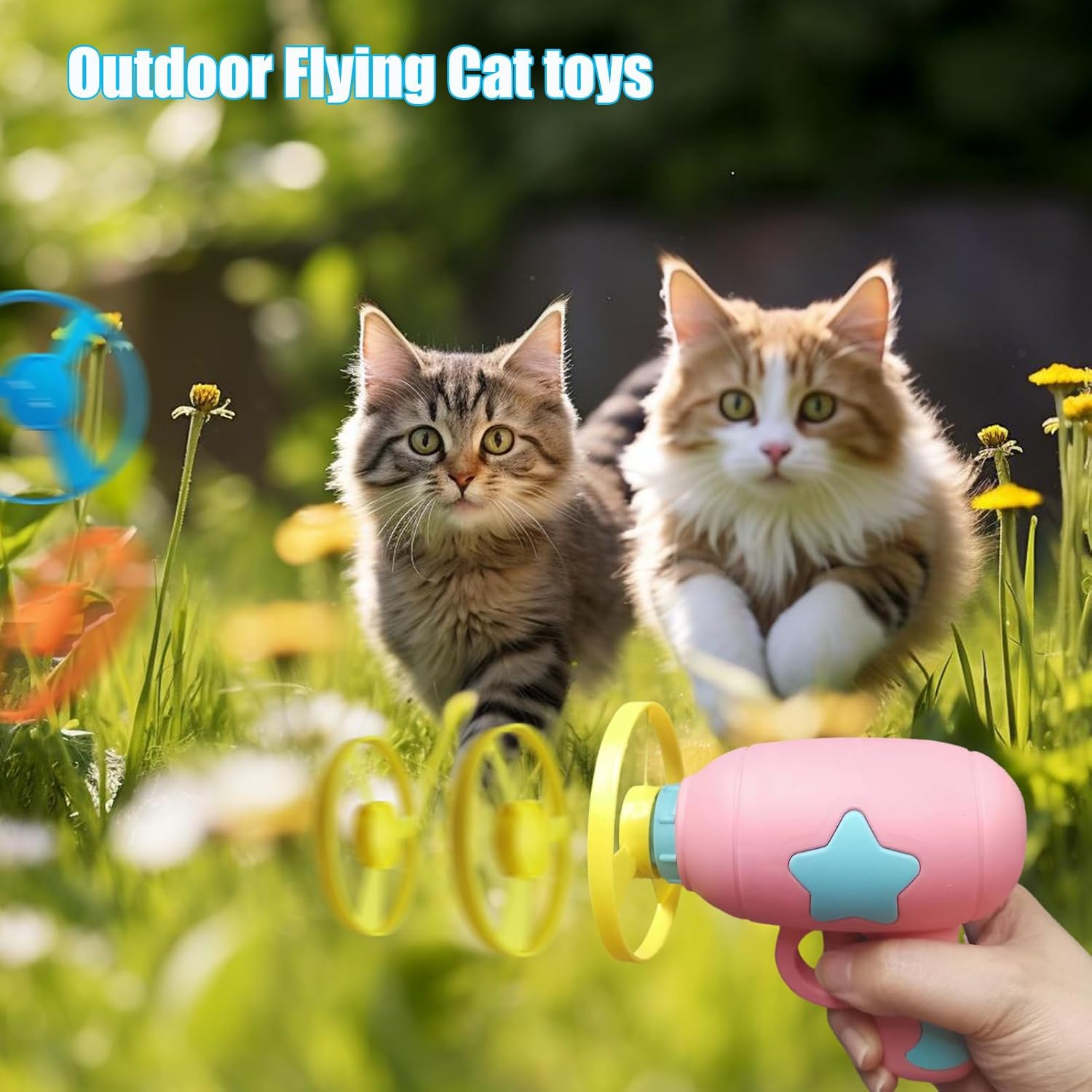 Cat Fetch Toys, Interactive Flying Cat Toys with 50 Flying Propellers, Dog Cat Pet Tracks Chasing Toy for Indoor,Outdoor Cats (only Flying Propellers)