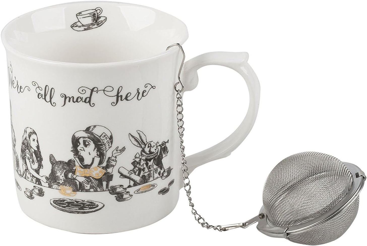 Victoria and Albert Alice in Wonderland Porcelain High Tea Gift Set Mug Cup | With Stainless Steel Infuser| 300ml 10.14 fl oz