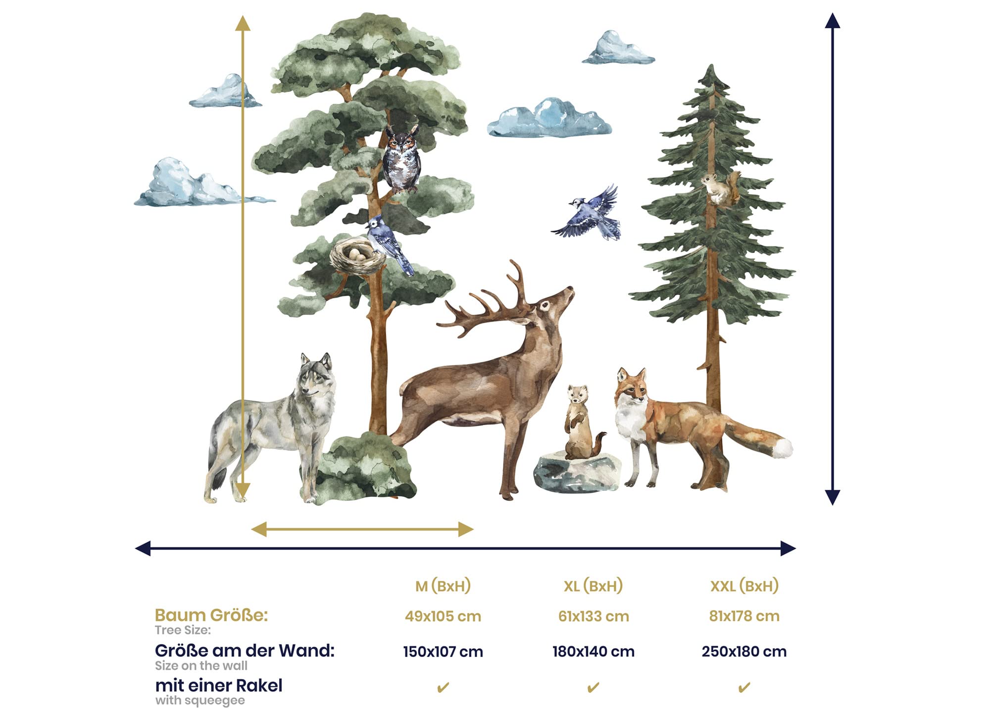 FOREST MYSTERY XXL | Adesivo da parete per cameretta dei bambini | Decorazione da parete per camera dei bambini | Murale per la cameretta dei ragazzi | (ms3631)