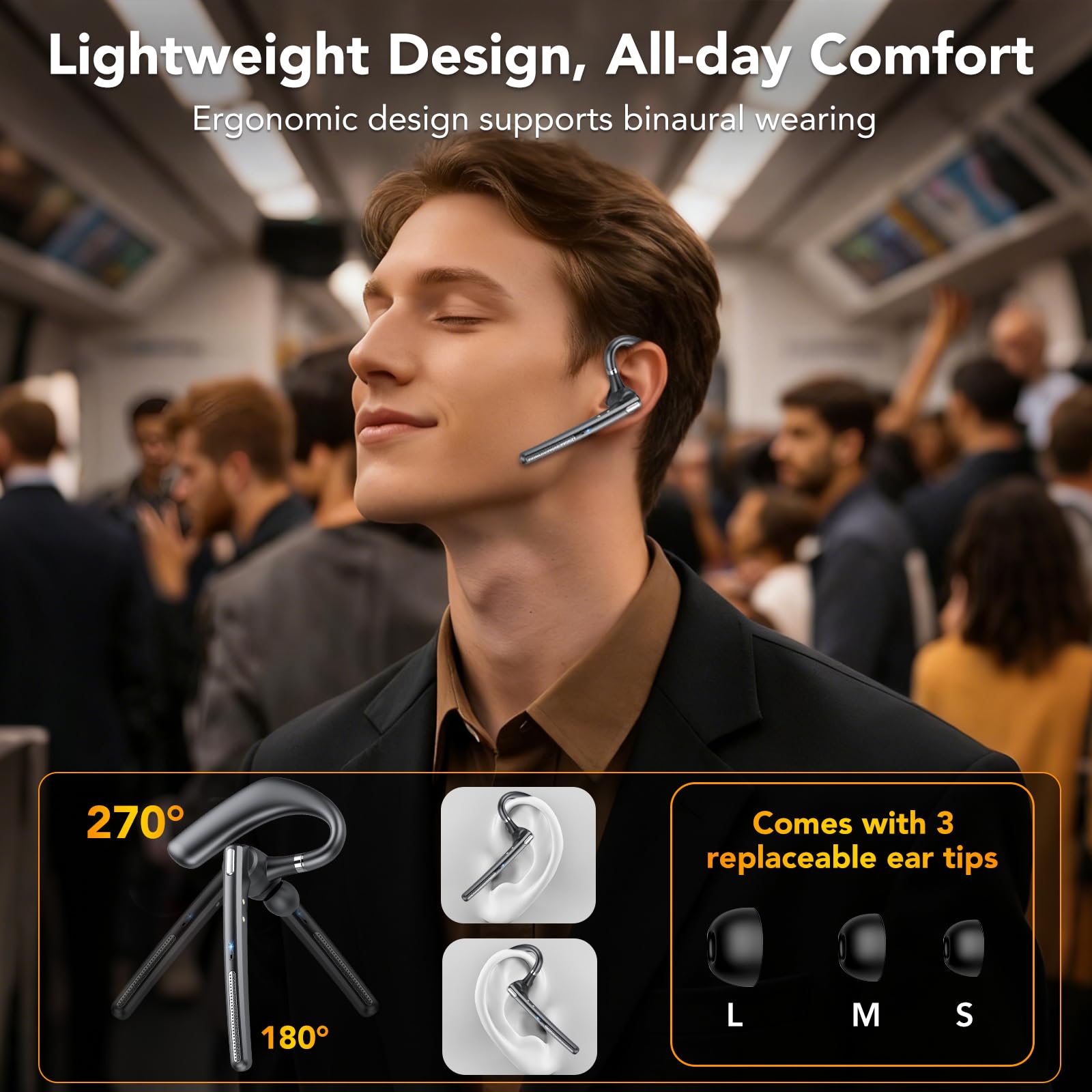Oreillette Bluetooth Sans Fil Casque Bluetooth V5.4, Ecounteurs Bluetooth Simple avec CVC8.0 ENC Double Micrs, Sourdine, 100 Heures en Veille, Mains Libres Bluetooth Oreillette pour la Conduite/Bureau