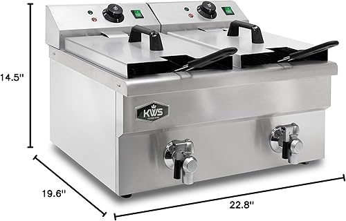 Miniatura 13 de KWS DY-22 Freidora eléctrica comercial de 3500 W de acero inoxidable 22.7L con sistema de válvula de drenaje de grifo para usuarios comerciales
