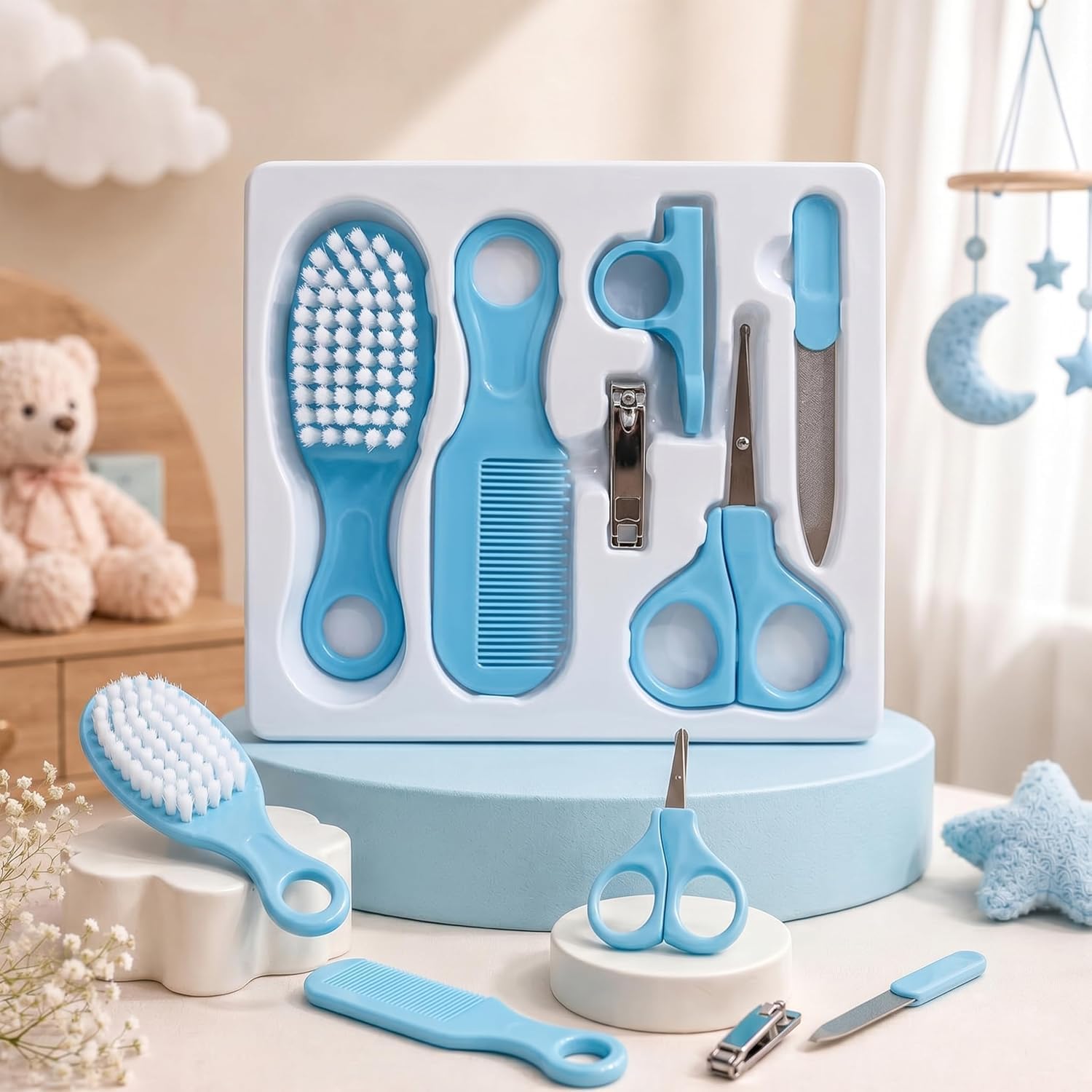 StarAndDaisy Baby Grooming/Care kit for new Born Baby, Baby Comb Hair for new Born Hair Brush, Comb,Baby Nail Scissor,Baby Nail Cutter,Nail Cutter Safety Holder, Nail Filer for Baby - Assort