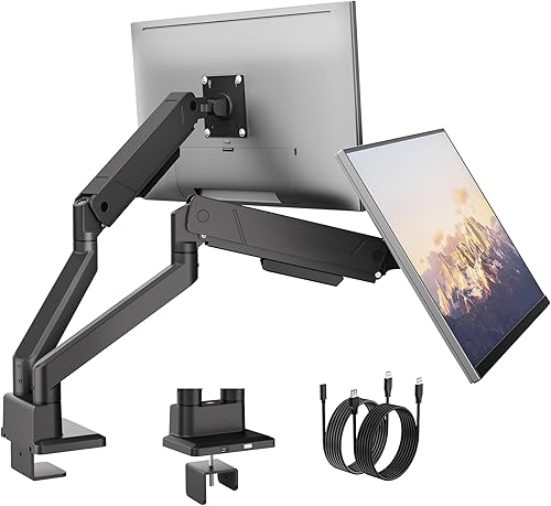 monTEK Soporte de monitor dual con brazos de monitor USB para 2 monitores para pantalla curva de 17 a 35 pulgadas con capacidad para 35 libras,