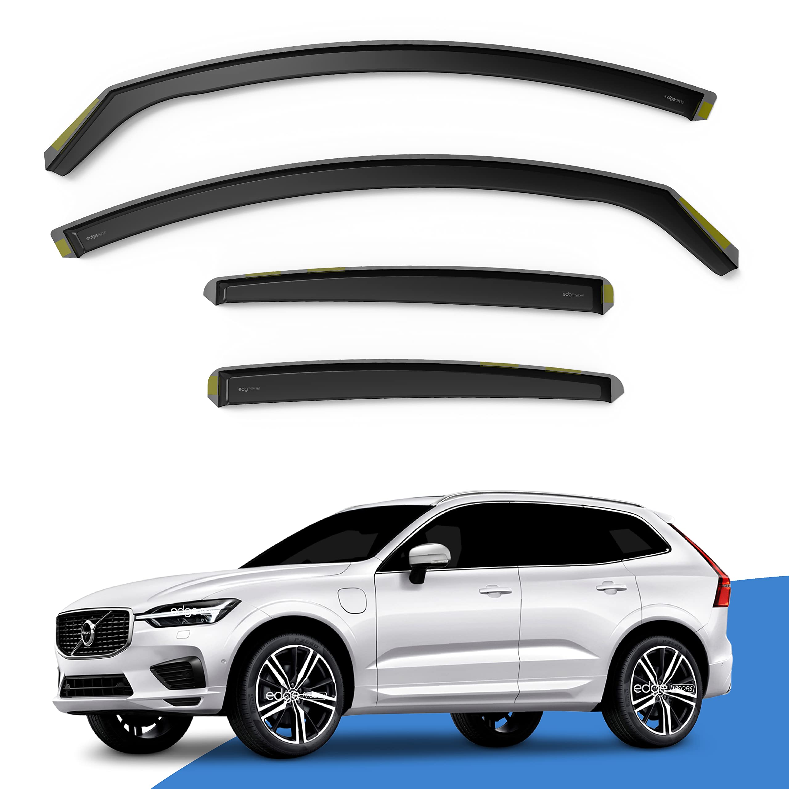 EdgeVisors Wind Deflectors | Fits: Volvo XC60 MK2 (2017-onwards) 5 Door SUV 4pc Set | In-Channel Rain Guards for Wind, Rain & Sun Protection, Easy Installation - Tinted