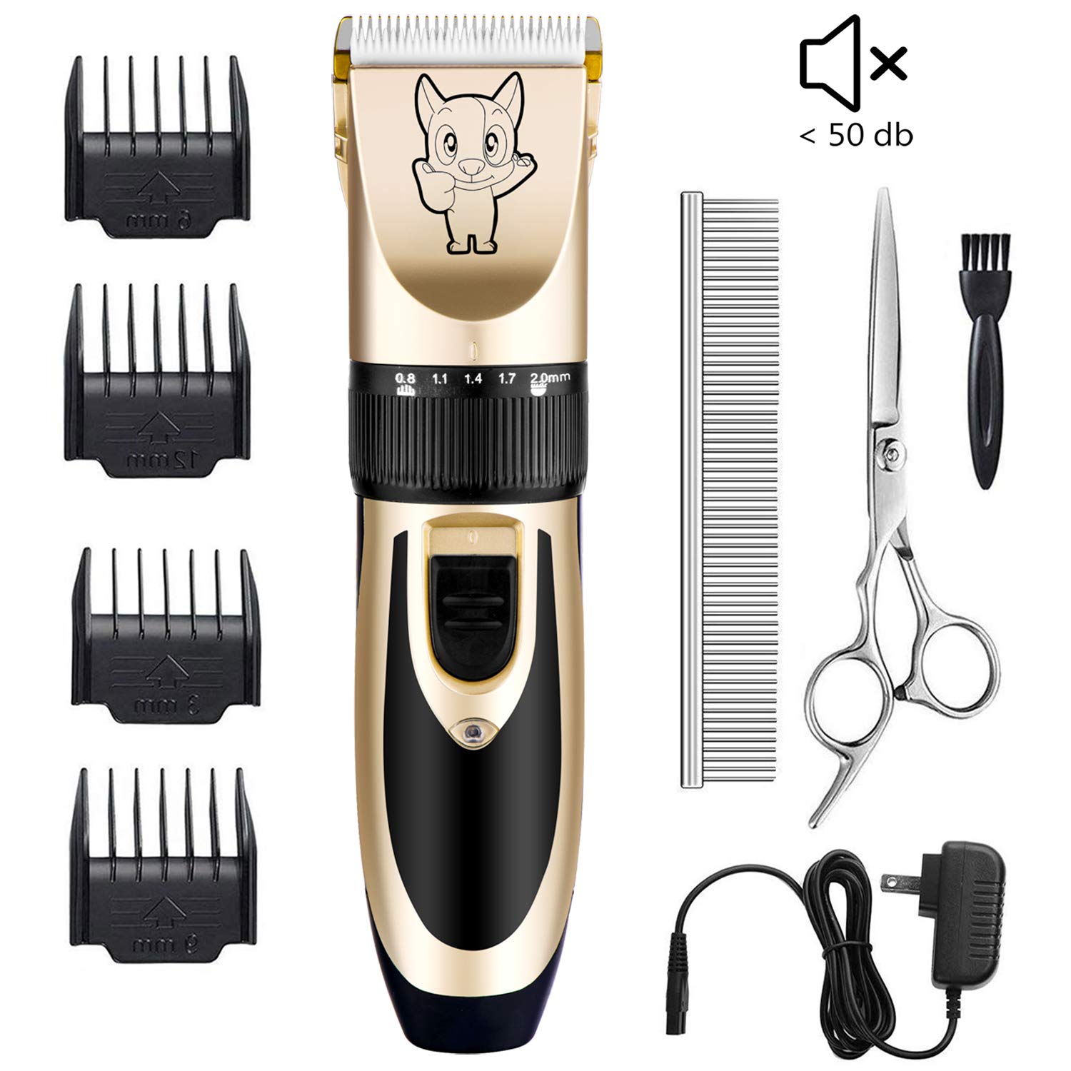 Highdas Dog Grooming Kit Clippers, Low Noise, Electric Quiet, Rechargeable, Cordless, Pet Hair Thick Coats Clippers Trimmers Set, Suitable for Dogs, Cats, and Other Pets (Gold) - image 2