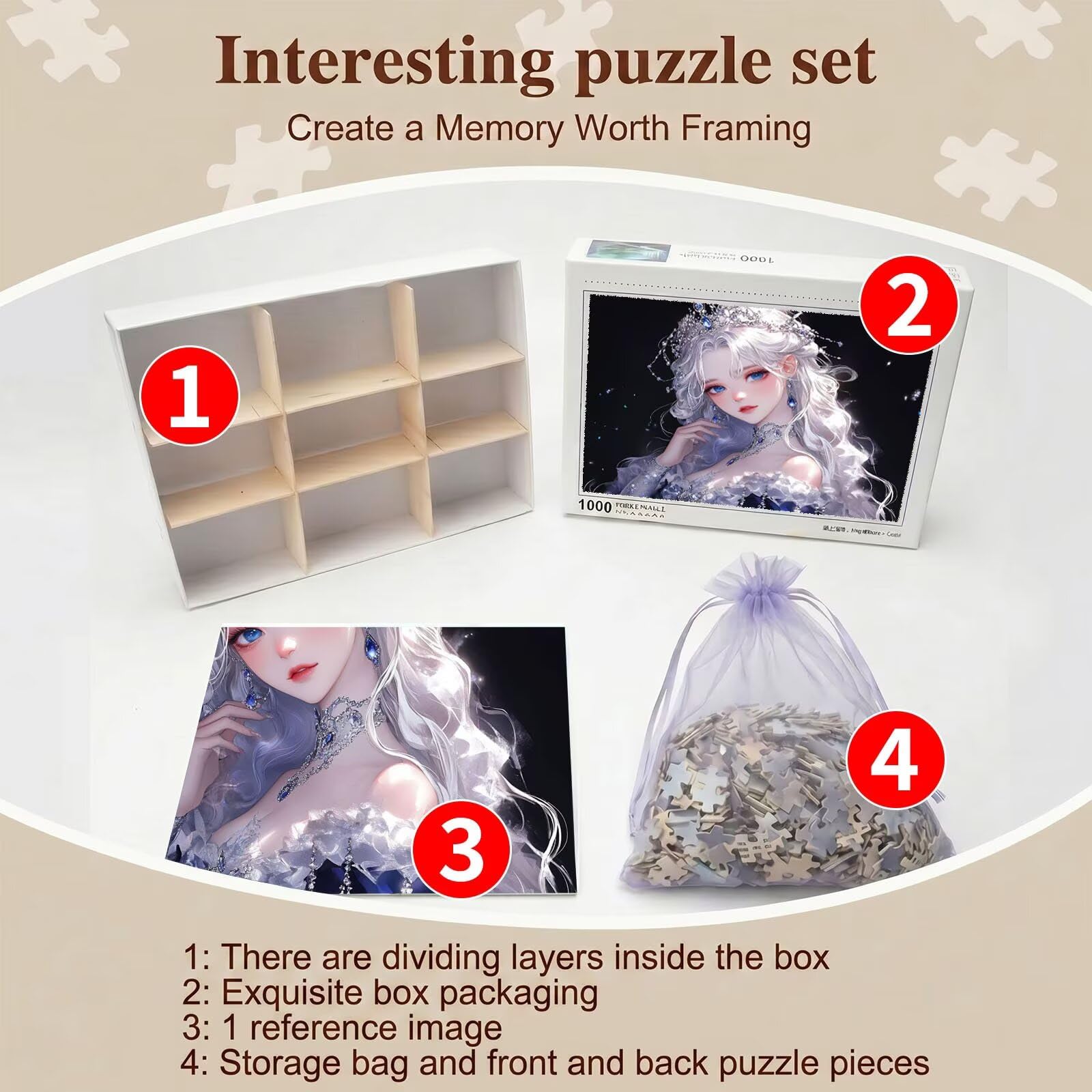 sogno Bellezza-2 Puzzle 1000 Pezzi per Adulti, Puzzle in Legno - Collezione Classica con Poster Incluso - Sfida di Concentrazione e Passatempo Antistress, Gioco per Famiglia, 75 x 50 cm f0-789