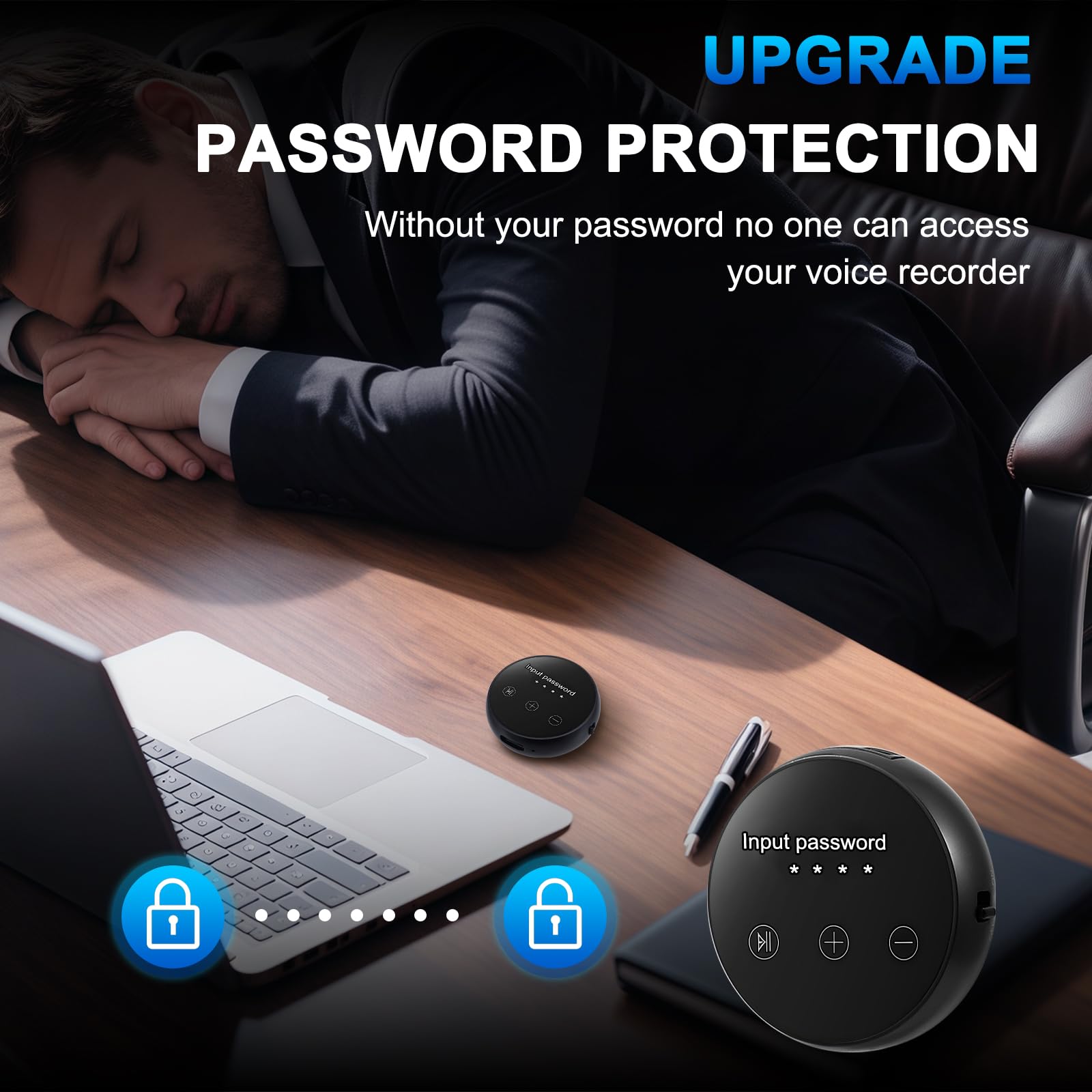 Registratore digitale da 64 GB con tripla riduzione del rumore DSP, registrazione continua di 20 ore, registrazione vocale, registrazione One Touch, funzione magnetica per riunioni e interviste