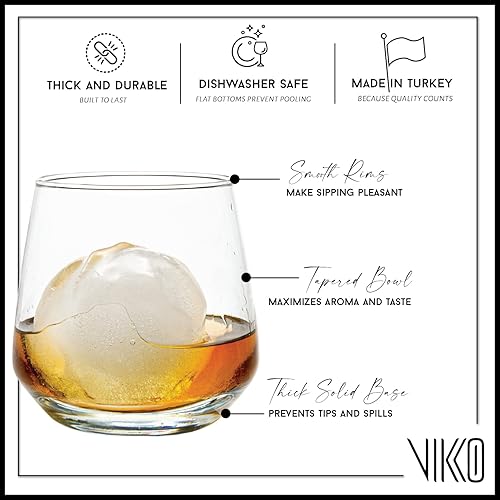 Miniatura 3 de Vikko Juego de 4 vasos de whisky Old Fashioned de 11.75 onzas, vasos de whisky escocés de alta calidad, aptos para lavavajillas
