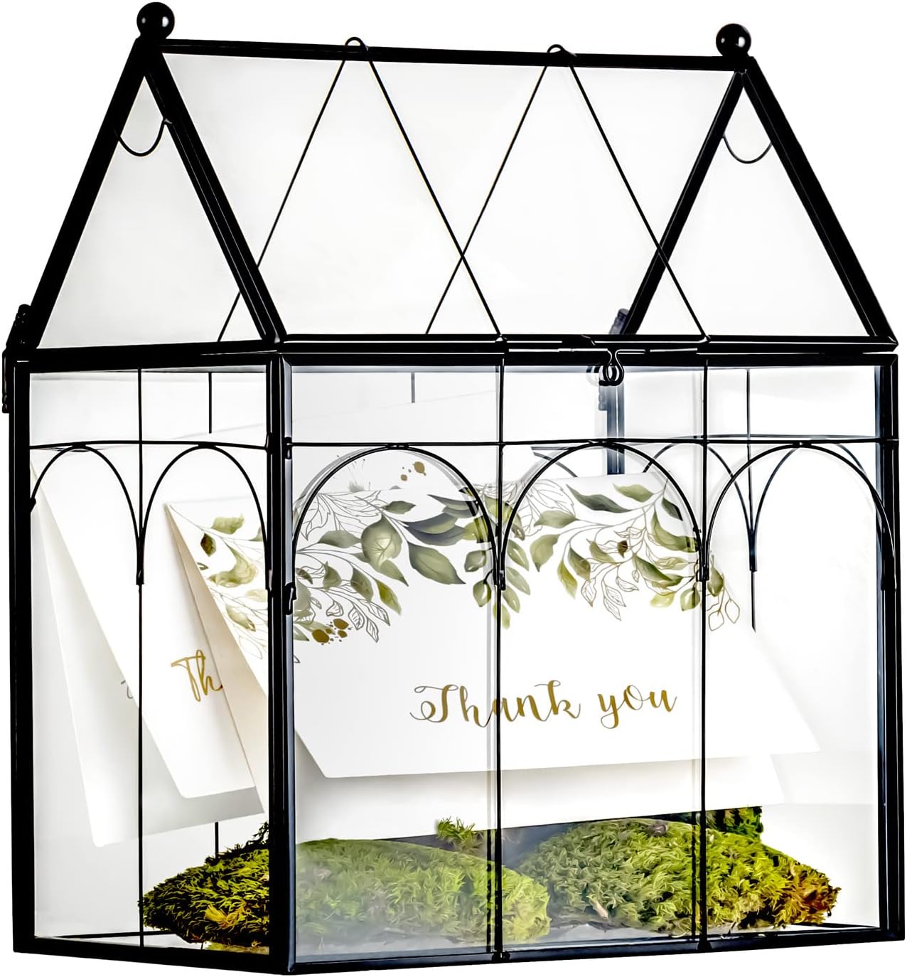NCYP Geometric Glass Terrarium Planter with Lid for Cacti, Small Succulent Plant, 19 x 12.5 x 23 cm - Home Indoor Tabletop Closed Decorative Box, Black (Terrarium Only)