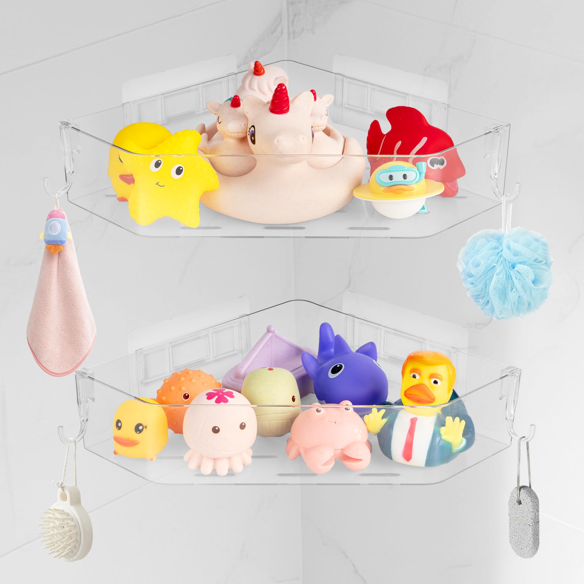 MUMUQ Bath Toy Storage Corner Adhesive Shower Caddy for Baby Bath Toys Bathtub Toy Storage Holder Organizer Large