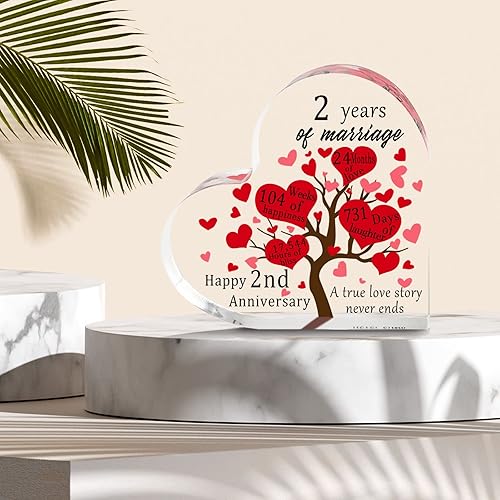 Miniatura 2 de Regalos acrílicos de aniversario de matrimonio de 2 años para parejas, feliz 2 aniversario, boda, corazón transparente, regalos de Navidad,