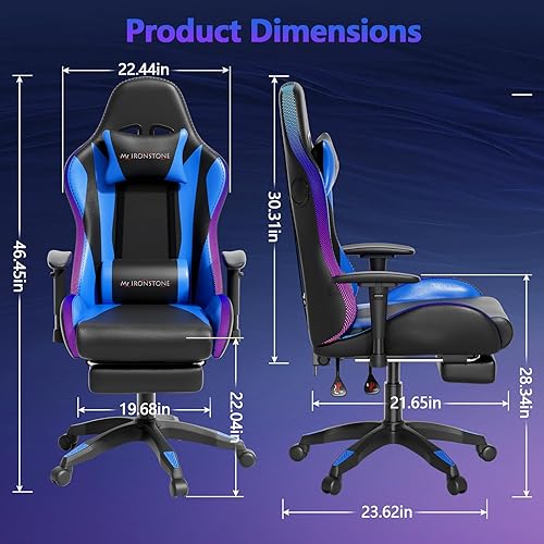 Miniatura 3 de Mr IRONSTONE Silla de masaje para juegos de 7 puntos, silla de oficina con reposapiés y soporte lumbar, altura del asiento ajustable ergonómica, 176