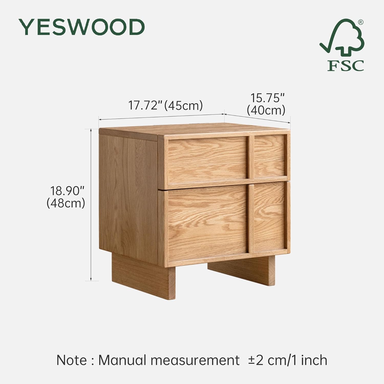 YESWOOD Solid Wood Nightstand, Natural Wood Nightstand with Drawers, Mid Century Modern Nightstands, Wood Bedside Table for Small Space, Boho Night Stand, Fluted Night Stands for Bedroom,18.90" H