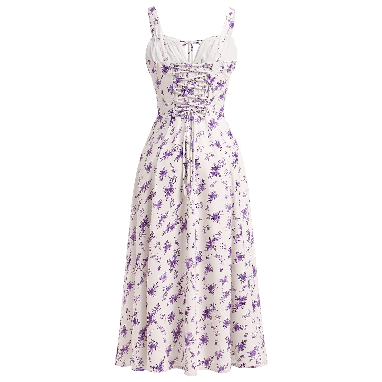 Women's Floral Corset Dress Formal Cocktail Dresses Going Out Casual Sundress Split Thigh Spaghetti Strap Vintage Dress: X-Large Purple Flower