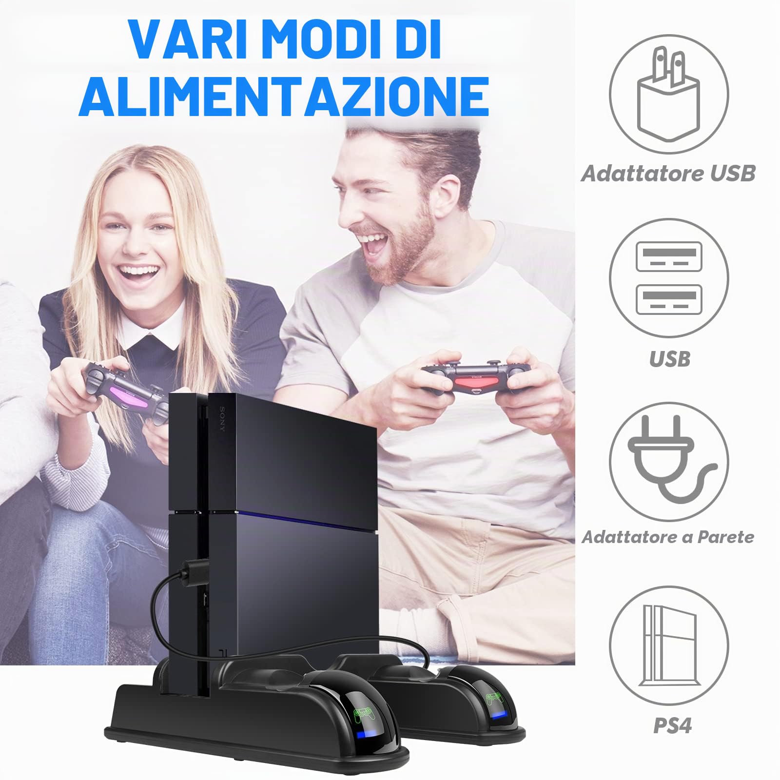 Labtec Supporto PS4 con ventola di raffreddamento e stazione di ricarica doppio controller per Playstation 4/Slim/Pro, 12 slot di gioco, accessori