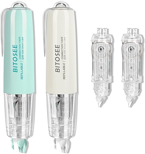 BITOSEE Cinta correctora retráctil recargable de secado rápido, mini estética japonesa pequeña, con aplicador en forma de bolígrafo Kawaii fácil de