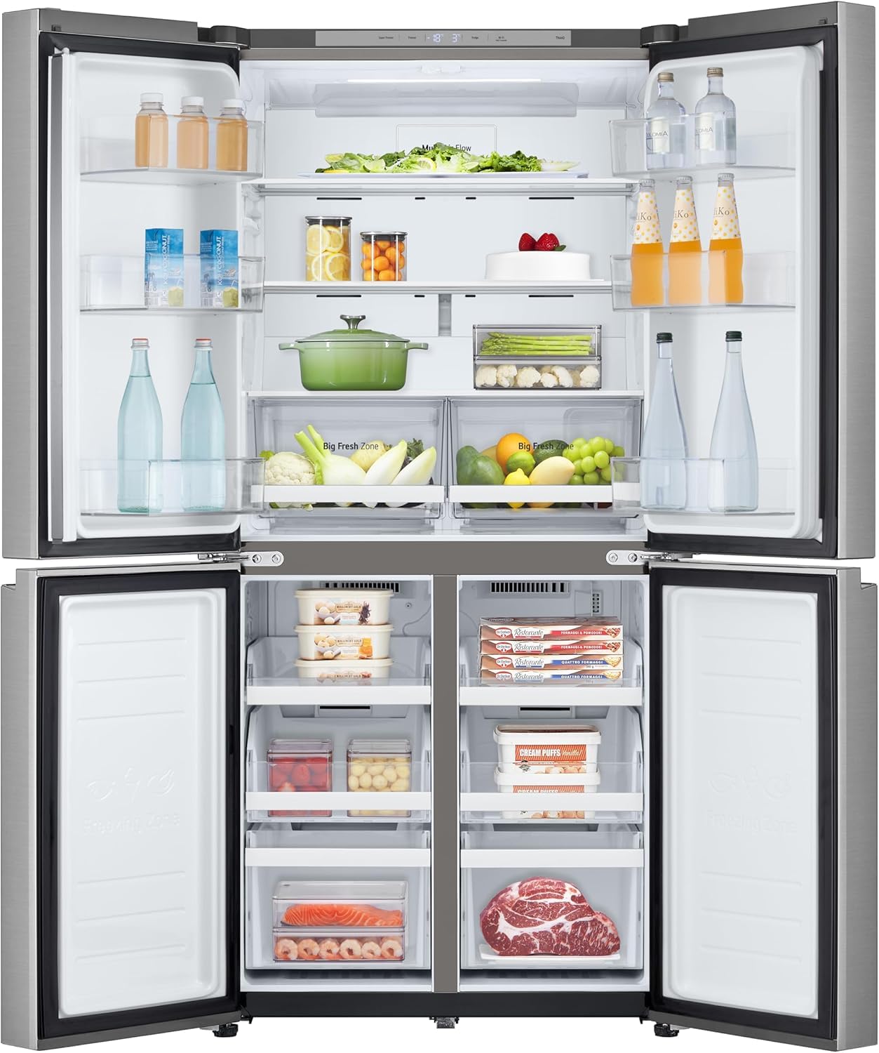 LG GMB860PYDE Frigorifero Multidoor Slim, Frigorifero 4 Porte Classe E, 530L, Wi-Fi, Linear Cooling, Smart Diagnosis, Compressore Smart Inverter, Total No Frost, Design porte piatte, Prime Silver