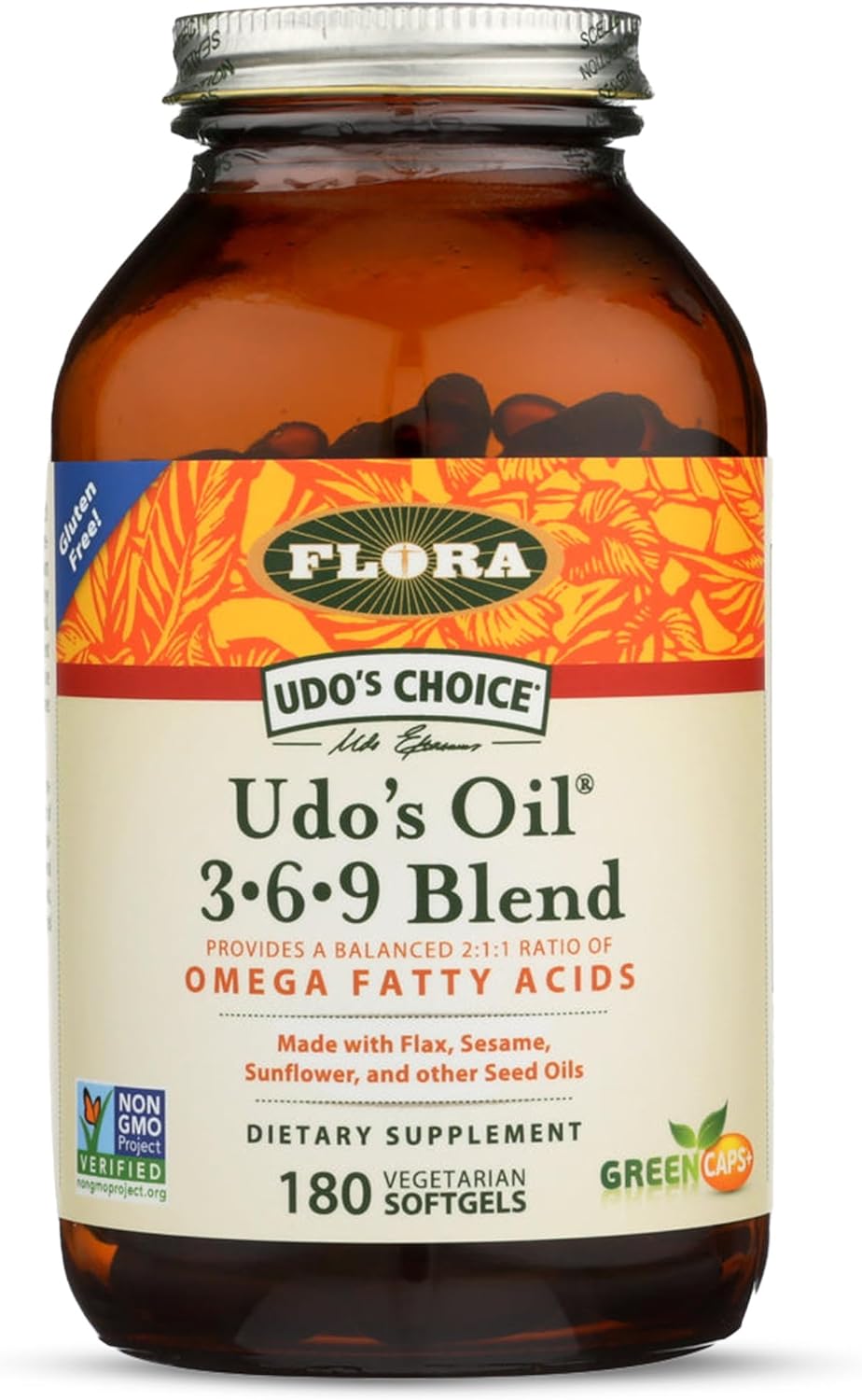 Flora Udo's Oil 3-6-9 Blend - Contains Organic Coconut, Flax Seed Oil & More - 180 Vegetarian Softgels