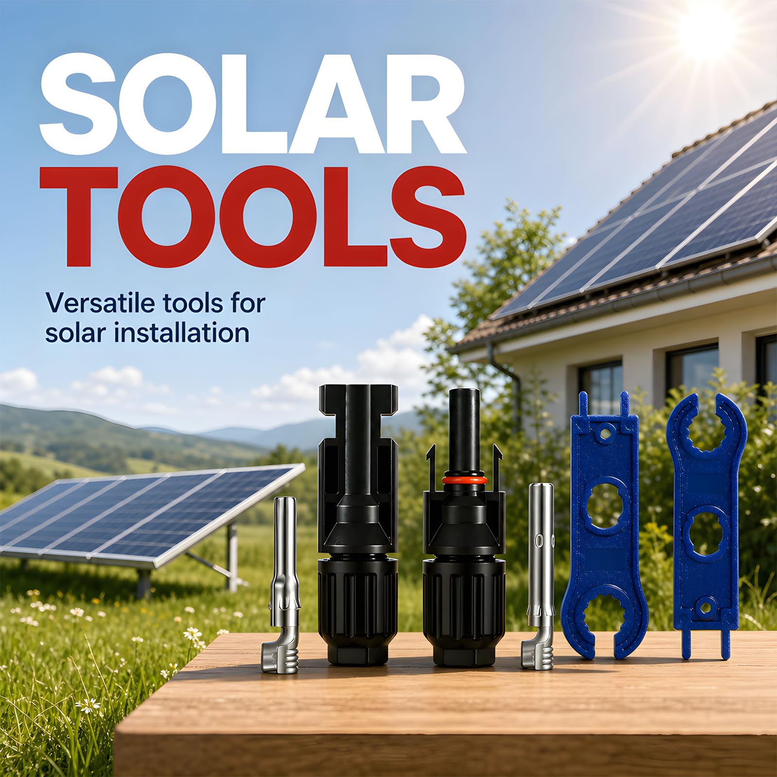 Kit di strumenti per crimpatura di connettori solari con connettori per pannelli solari, 30 paia, chiave connettore MC4 per assemblaggio e installazione di cavi PV 14-10 AWG