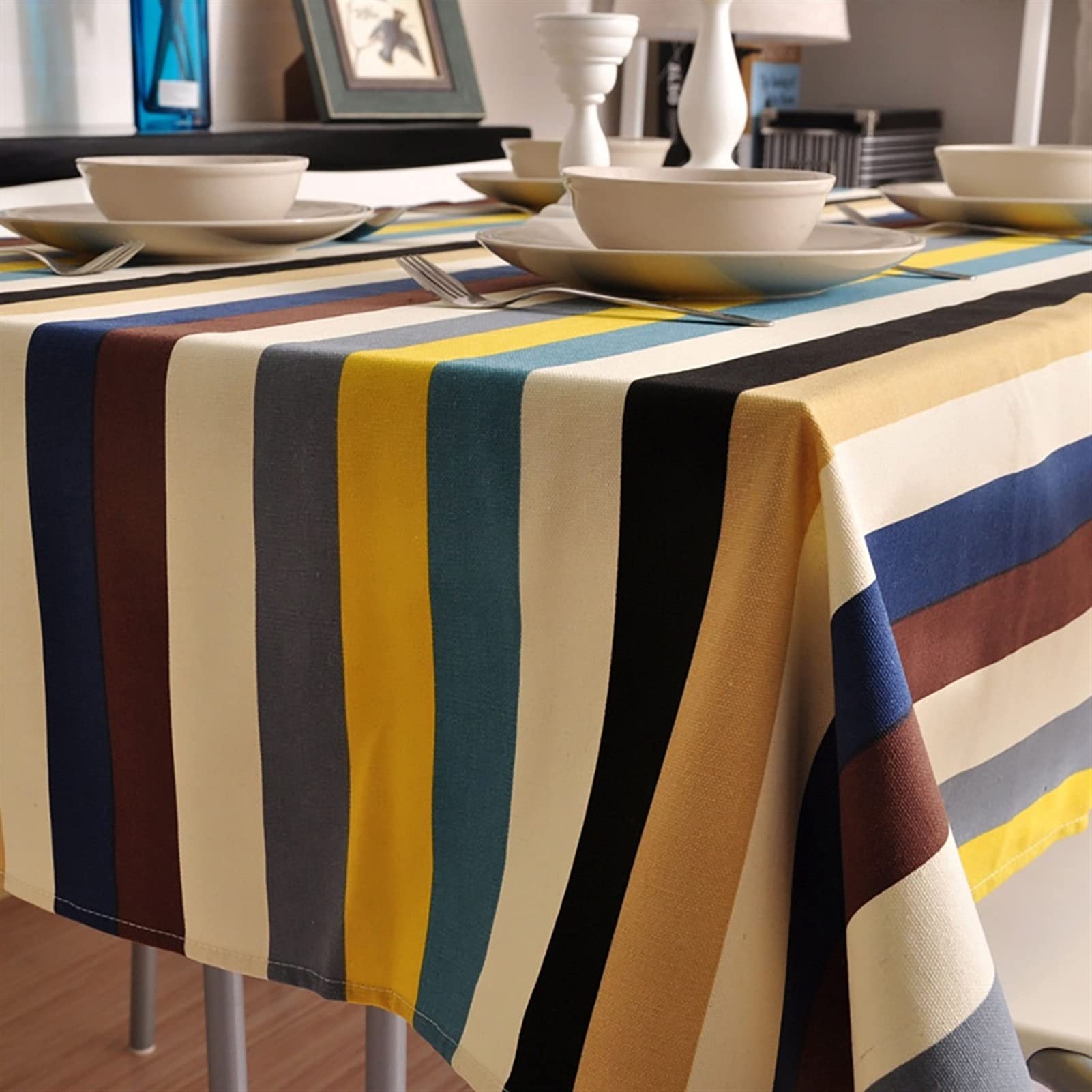XQLSRJ Elegant And Luxurious Cotton Linen Square Fashion Printed Washable Morden Style Table Cloth For Dinner, Party, Picnic, Home Decoration Stripe Table Cover (Size : 140 * 220cm)