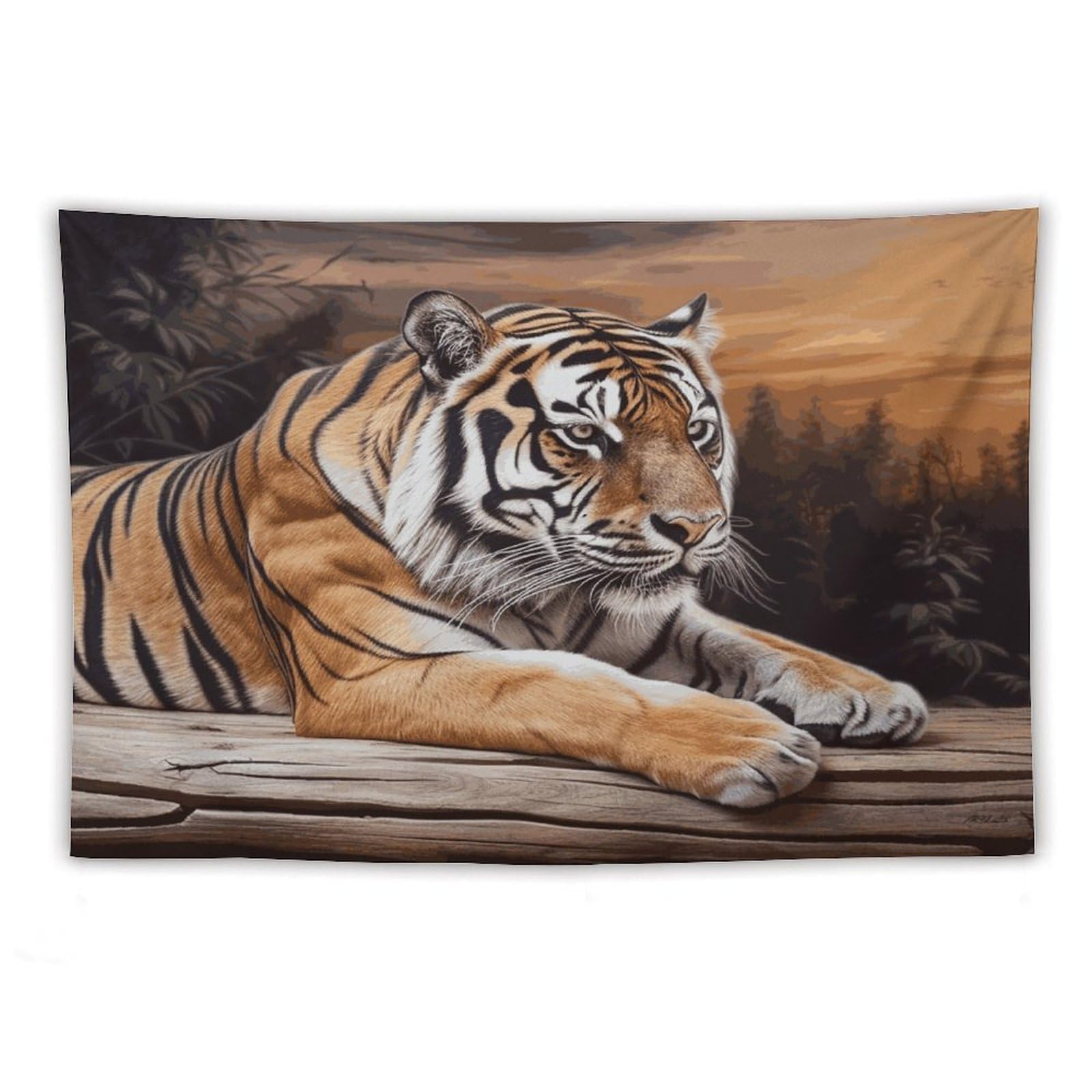 LDGSUPH Tiger Lying on Wood Tapestry Wall Hanging Decor Anti-fading Aesthetic Wall Tapestries Fashion Wall Blanket Decor Modern Wall Art Tapestry for Bedroom Home Decor 60"x90"