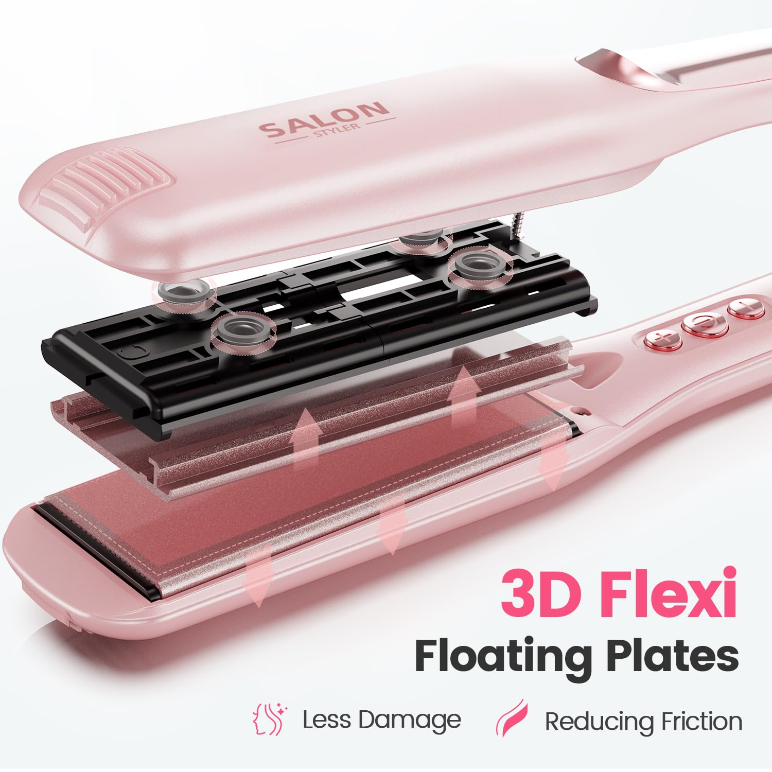 Dekuri planchas del pelo, plancha de pelo de 42 mm, plancha de cerámica sin fricción a base de agua para un cabello sedoso y suave, planchas de pelo profesional para mujeres, 120°C-230°C, Rosa