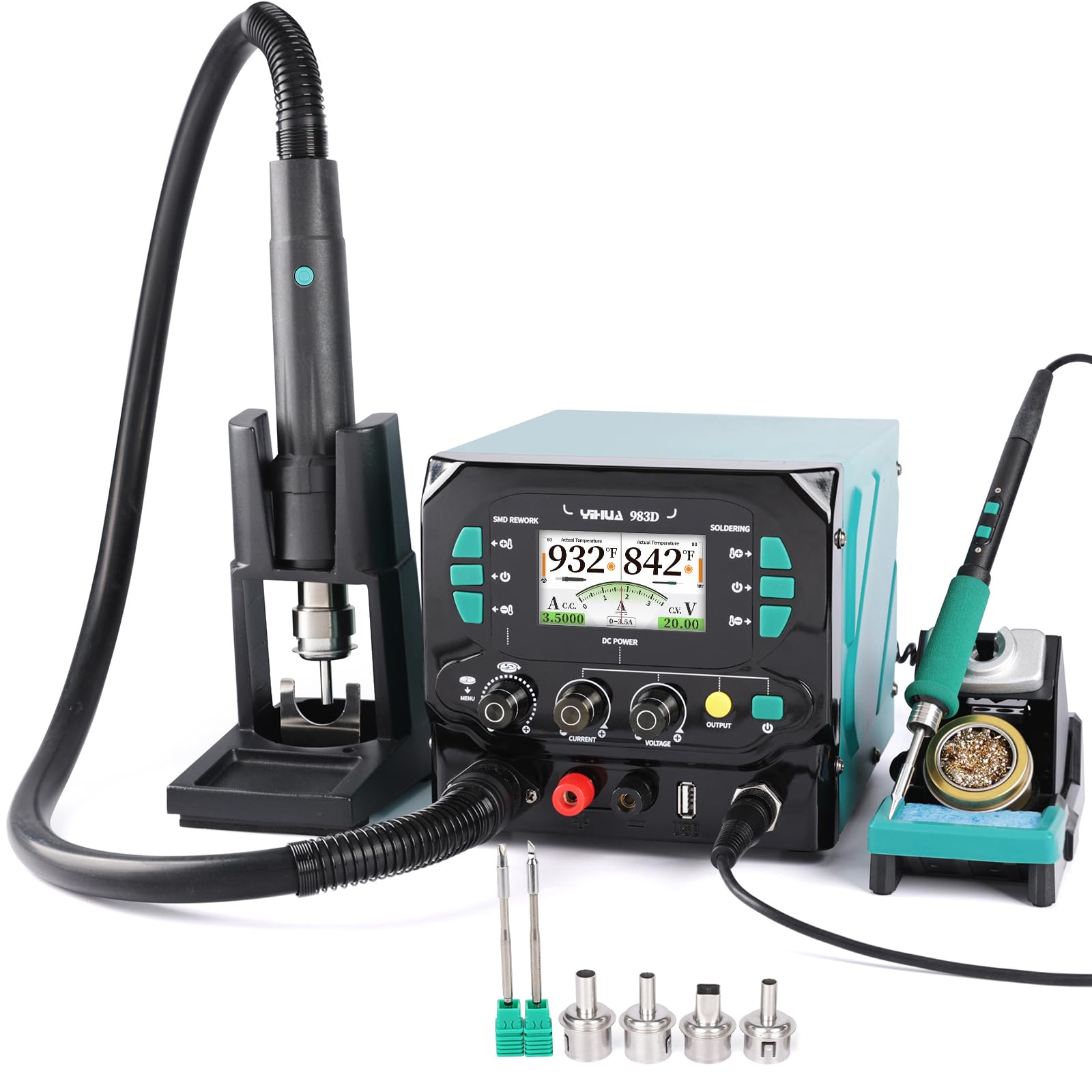 YIHUA 983D 3-IN-1 Micro Soldering Station, BGA Hot Air Rework Station, Lab Variable DC Power Supply