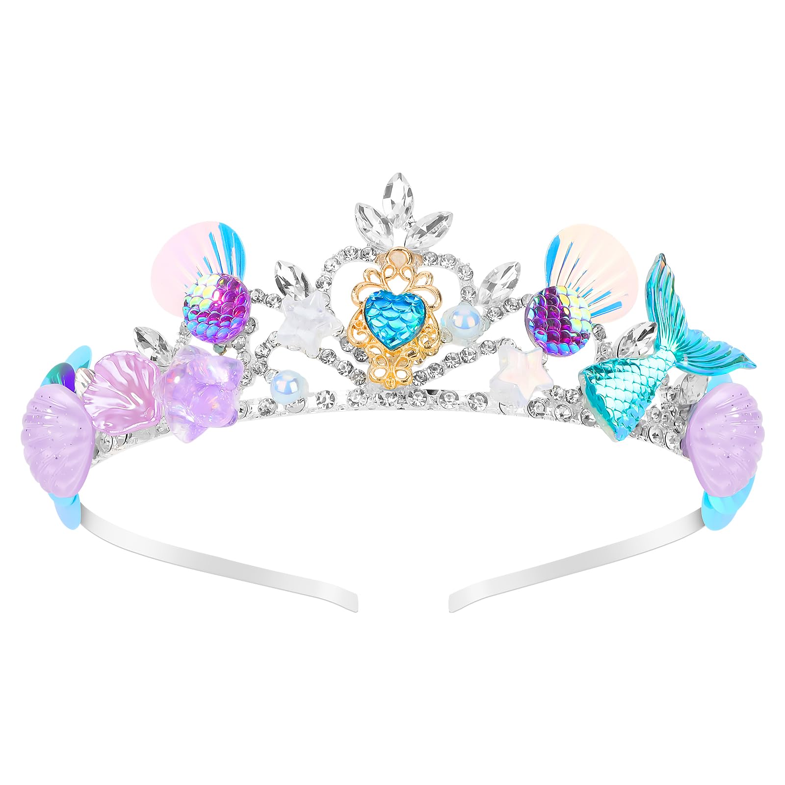 YARIEWMermaid Crown Hair Accessories: Fish Scales, Seashell Headband Tiara for Women, Girls - Costume, Birthday Party, Halloween, Prom Gifts