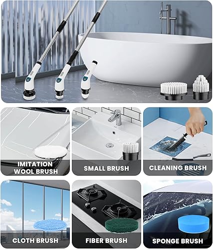 Miniatura 8 de Limpiador eléctrico giratorio, cepillo de limpieza inalámbrico con 10 herramientas de limpieza, batería de larga duración de 2 horas, mango