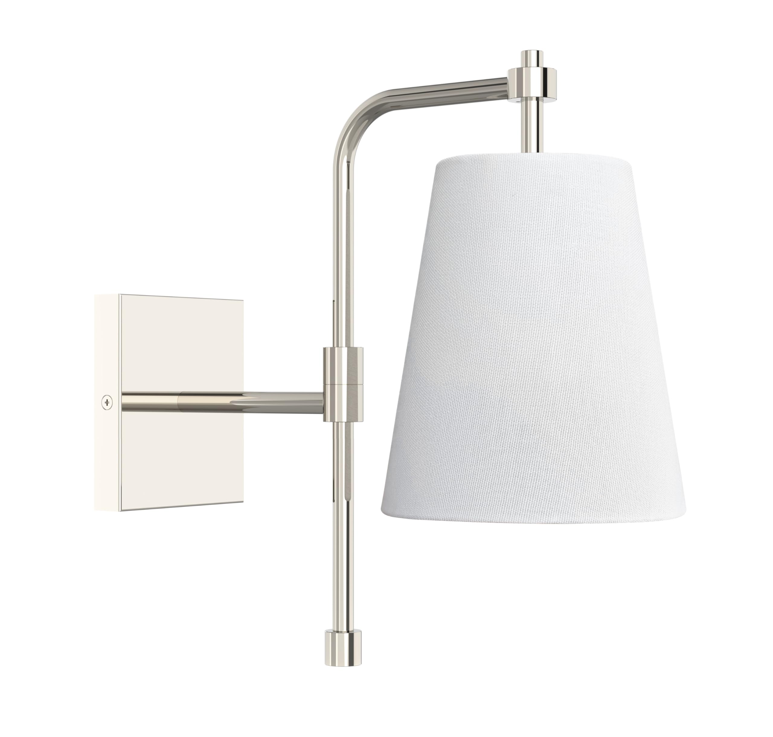 1-Light Wall Sconce, 2-in-1 Plug-in &amp; Hardwired, Polished Nickel Finish, Fabric Linen Shade, Adjustable Swing Arm Light Fixture for Bedside, Living Room, Bathroom, Versatile Home Décor