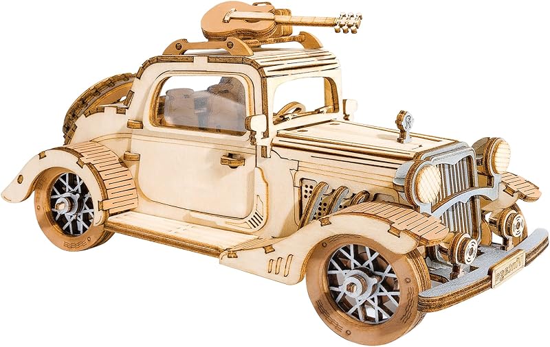 ROBOTIME Rompecabezas de Madera 3D Kits de Modelos de Bricolaje para Construir Modelos de Madera Regalo Artesanal de Autos Vintage para Amantes de la colección