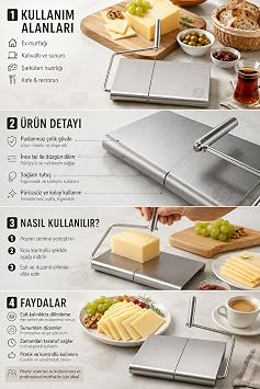 Transformacion Peynir Ve Tereyağı Dilimleyici | 5 Yedek Telli Tel Kesici Lüks Şarküteri Kaşar Dilimleme Standı Aparatı 304 Paslanmaz Çelik 723422