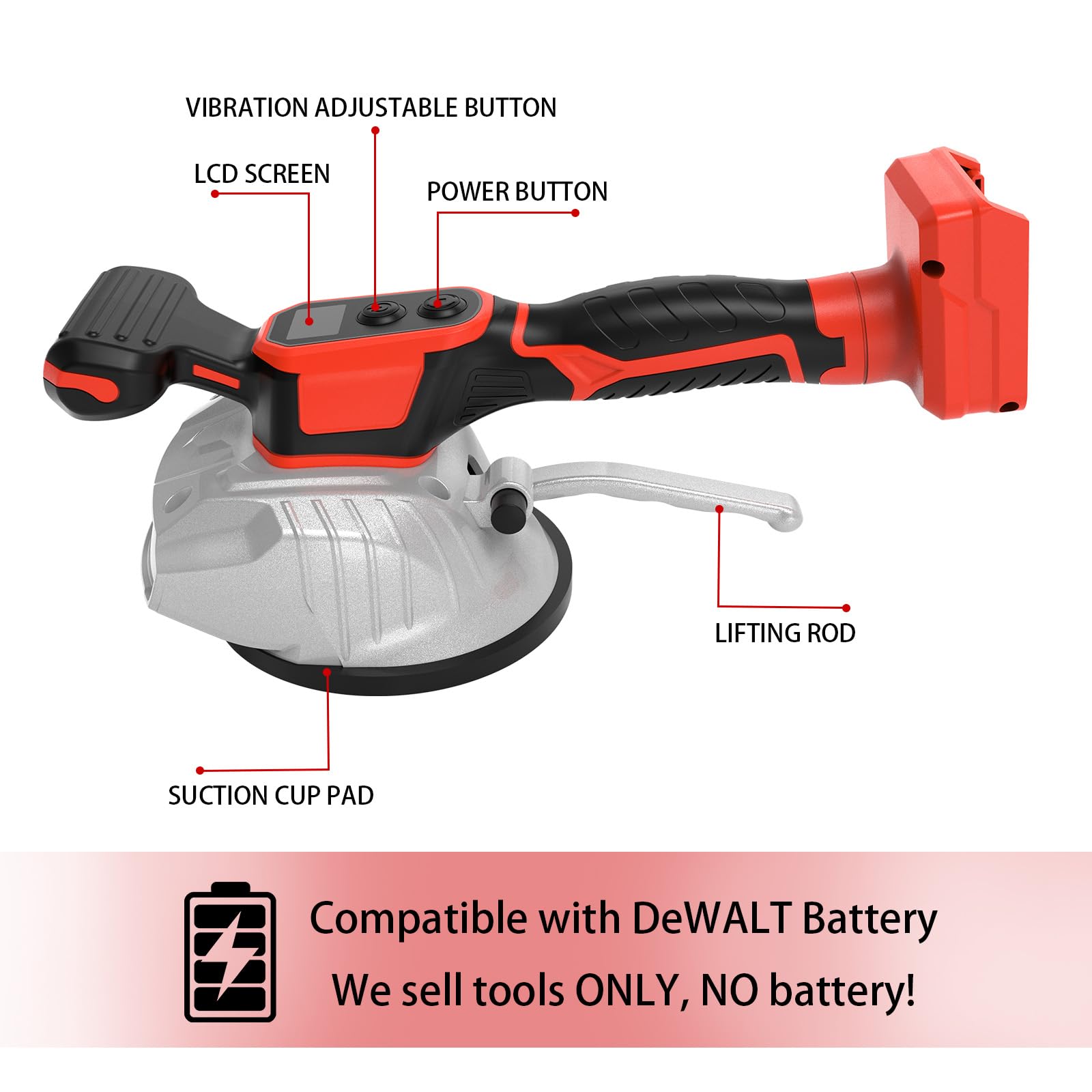 Máquina de baldosas vibrantes para Milwaukee 18 V batería, vibrador de baldosas con ventosa, 80 x 80 mm, 8 velocidades ajustables, capacidad de 60 kg de azulejos y azulejos de pared (sin batería)