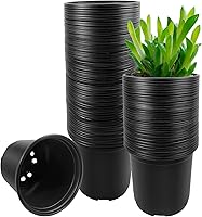RAOOKIF 100 Pack 4 Inch Nursery Pots with Drainage Holes - Black Plastic Plant Pots for Succulents, Seedlings, Cuttings & Transplanting