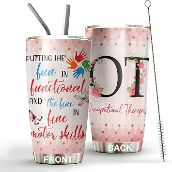Occupational Therapist Tumbler Stainless Steel 20oz, Putting Fun and Fine OT Gift For Birthday Christmas, OT Gift For Coworker Women Men, World Occupational Therapy Day Tumbler Wrap